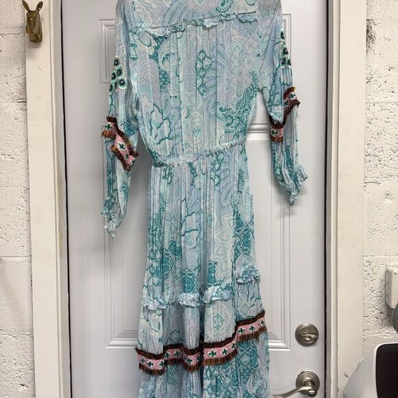 Elegant Blue Patterned Dress Maxi Dress - TAJ - Size Small Beautiful Long Sleeve - Picture 4 of 4